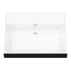 Arezzo 600 Brushed Brass Framed Washstand With Gloss White Open Shelf And Matt Black Basin -Croydex shop az6bbfpmblk d2