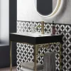 Arezzo 600 Brushed Brass Framed Washstand With Gloss White Open Shelf And Matt Black Basin -Croydex shop az6bbfpmblk d3