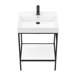 Arezzo 600 Matt Black Framed Washstand With Gloss White Open Shelf And Basin -Croydex shop az6bfpm n d4