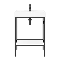 Arezzo 600 Matt Black Framed Washstand With Gloss White Open Shelf And Basin -Croydex shop az6bfpm n dt3