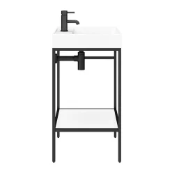 Arezzo 600 Matt Black Framed Washstand With Gloss White Open Shelf And Basin -Croydex shop az6bfpm n dt4