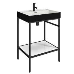 Arezzo 600 Matt Black Framed Washstand With Gloss White Open Shelf And Matt Black Basin -Croydex shop az6bfpmblk d1