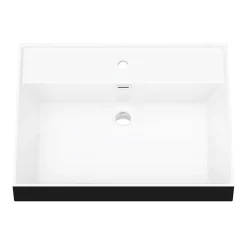 Arezzo 600 Matt Black Framed Washstand With Gloss White Open Shelf And Matt Black Basin