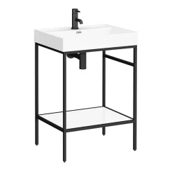 Arezzo 600 Matt Black Framed Washstand With Gloss White Open Shelf And Basin -Croydex shop az6bfpmnwd1