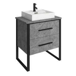 Arezzo 600 Concrete-Effect Matt Black Framed Vanity Unit + Square Toilet -Croydex shop az6cb2dwc d1