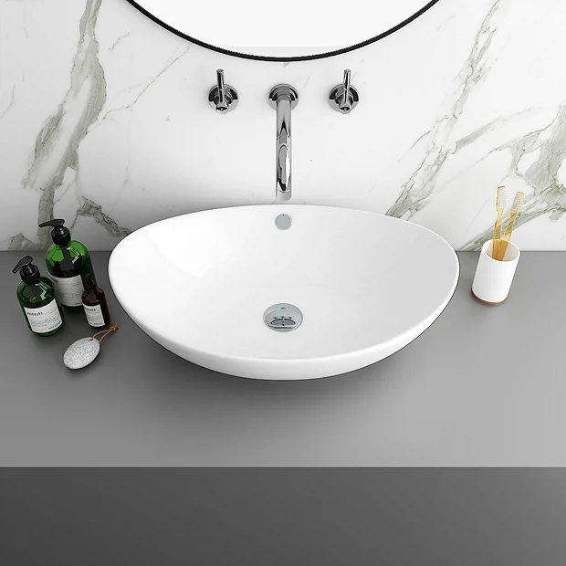 Arezzo Stone Resin Floating Basin Shelf Inc. Oval Basin - 600mm Wide 5 Arezzo Stone Resin Floating Basin Shelf Inc. Oval Basin - 600mm Wide - Image 3