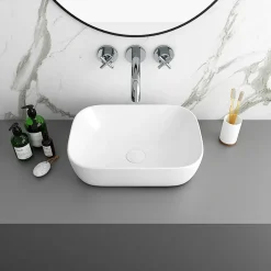 Arezzo Stone Resin Floating Basin Shelf Inc. Curved Rectangular Basin - 600mm Wide -Croydex shop az6mwslfb2 d1