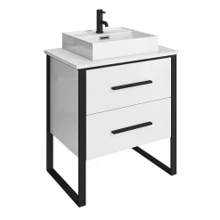 Arezzo 600 Gloss White Matt Black Framed Vanity Unit + Square Toilet -Croydex shop az6wb2dwc d1