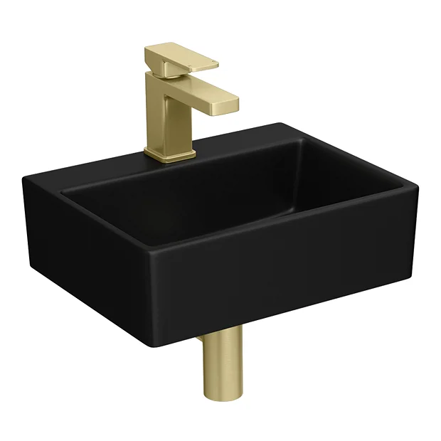 Arezzo 385mm Matt Black Square Wall Mounted / Counter Top Basin 4 Arezzo 385mm Matt Black Square Wall Mounted / Counter Top Basin - Image 2