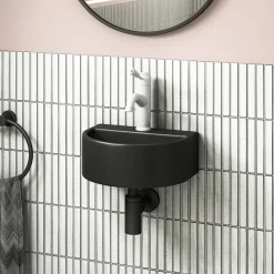 Arezzo Matt Black Round Wall Hung Cloakroom Basin 1TH (303 X 255mm) -Croydex shop az7781mb detail01