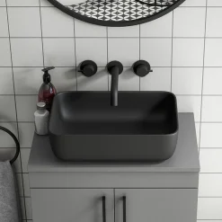 Arezzo 460 X 325mm Matt Black Coloured Curved Rectangular Counter Top Basin -Croydex shop az78105mb n lrg