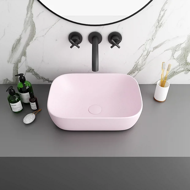 Arezzo 455 X 325mm Matt Pink Curved Rectangular Counter Top Basin 3 Arezzo 455 X 325mm Matt Pink Curved Rectangular Counter Top Basin