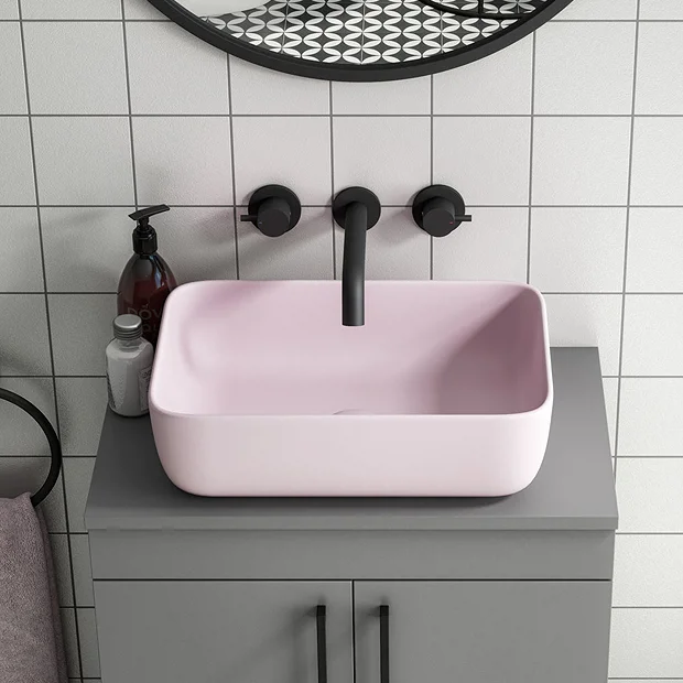 Arezzo 455 X 325mm Matt Pink Curved Rectangular Counter Top Basin 4 Arezzo 455 X 325mm Matt Pink Curved Rectangular Counter Top Basin - Image 2