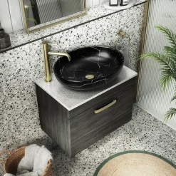 Arezzo 520 X 395mm Curved Oval Counter Top Basin - Matt Black Marble Effect -Croydex shop az78166 d5