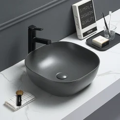 Arezzo 425 X 425mm Matt Grey Coloured Curved Square Counter Top Basin