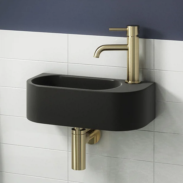Arezzo 400 X 215mm Curved Wall Hung Cloakroom Basin - Matt Black 4 Arezzo 400 X 215mm Curved Wall Hung Cloakroom Basin - Matt Black - Image 2