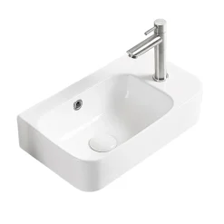 Arezzo 455 X 270mm Curved Offset Wall Hung 1TH Cloakroom Basin 11 Arezzo 455 X 270mm Curved Offset Wall Hung 1TH Cloakroom Basin -Croydex shop az78578 detail03b