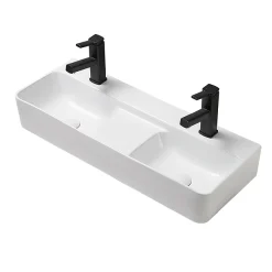 Arezzo Double Bowl Wall Mounted Basin - 810mm Wide - 1 Tap Hole Per Bowl