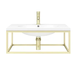 Arezzo 700 Wall Hung Basin With Brushed Brass Towel Rail Frame