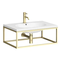 Arezzo 700 Wall Hung Basin With Brushed Brass Frame + Square Toilet 10 Arezzo 700 Wall Hung Basin With Brushed Brass Frame + Square Toilet -Croydex shop az7bbfrmsqt d1