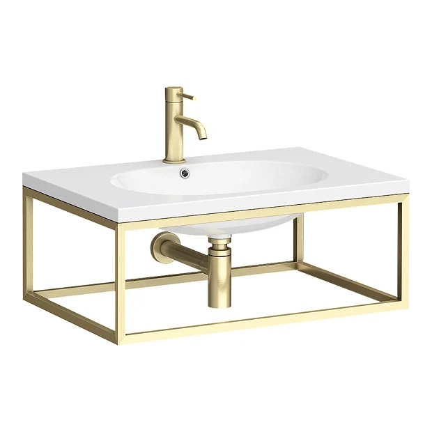 Arezzo 700 Wall Hung Basin With Brushed Brass Frame + Square Toilet 5 Arezzo 700 Wall Hung Basin With Brushed Brass Frame + Square Toilet - Image 3