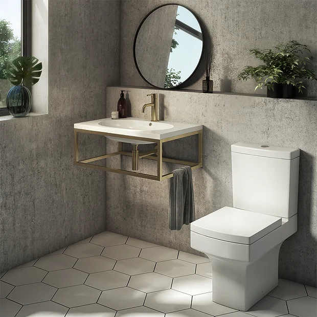 Arezzo 700 Wall Hung Basin With Brushed Brass Frame + Square Toilet 4 Arezzo 700 Wall Hung Basin With Brushed Brass Frame + Square Toilet - Image 2