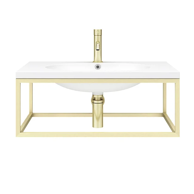 Arezzo 700 Wall Hung Basin With Brushed Brass Frame + Square Toilet 8 Arezzo 700 Wall Hung Basin With Brushed Brass Frame + Square Toilet - Image 6