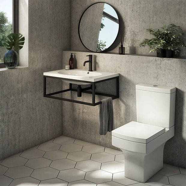 Arezzo 700 Wall Hung Basin With Matt Black Frame + Square Toilet 4 Arezzo 700 Wall Hung Basin With Matt Black Frame + Square Toilet - Image 2