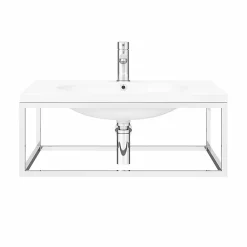 Arezzo 700 Wall Hung Basin With Chrome Frame + Square Toilet -Croydex shop az7chfrmsqt n d1