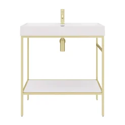 Arezzo 800 Brushed Brass Framed Washstand With Gloss White Open Shelf And Basin -Croydex shop az8bbfpm n d3