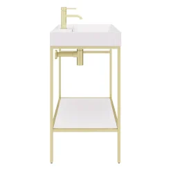 Arezzo 800 Brushed Brass Framed Washstand With Gloss White Open Shelf And Basin -Croydex shop az8bbfpm n d5