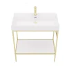 Arezzo 800 Brushed Brass Framed Washstand With Gloss White Open Shelf And Basin -Croydex shop az8bbfpm n d6