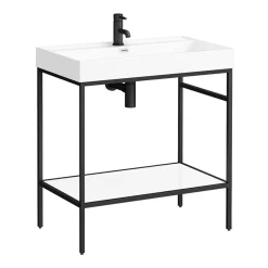 Arezzo 800 Matt Black Framed Washstand With Gloss White Open Shelf And Basin -Croydex shop az8bfpm n d1