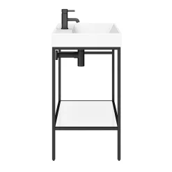Arezzo 800 Matt Black Framed Washstand With Gloss White Open Shelf And Basin -Croydex shop az8bfpm nw d2