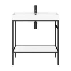 Arezzo 800 Matt Black Framed Washstand With Gloss White Open Shelf And Basin -Croydex shop az8bfpm nw d3