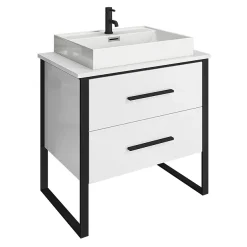 Arezzo 800 Gloss White Matt Black Framed Vanity Unit + Square Toilet -Croydex shop az8wb2dwc nd1