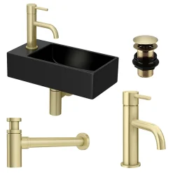Arezzo 410 X 210 Square Wall Hung Basin With Tap Package (Matt Black - Brushed Brass) 7 Arezzo 410 X 210 Square Wall Hung Basin With Tap Package (Matt Black - Brushed Brass) -Croydex shop az948dbpknd1