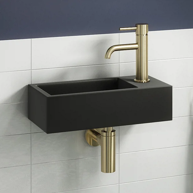 Arezzo 410 X 210 Square Wall Hung Basin With Tap Package (Matt Black - Brushed Brass) 4 Arezzo 410 X 210 Square Wall Hung Basin With Tap Package (Matt Black - Brushed Brass) - Image 2