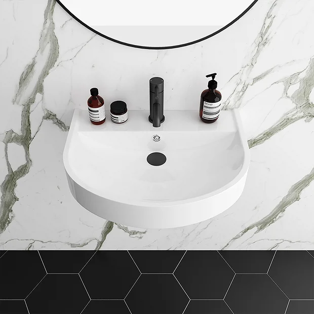 Arezzo D Shaped Curved Wall Mounted Stone Resin Basin 1TH (554 X 437mm) 4 Arezzo D Shaped Curved Wall Mounted Stone Resin Basin 1TH (554 X 437mm) - Image 2