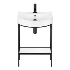 Arezzo D Shaped Curved Matt Black Washstand With Gloss White Open Shelf And Basin 8 Arezzo D Shaped Curved Matt Black Washstand With Gloss White Open Shelf And Basin -Croydex shop azb222ws d1