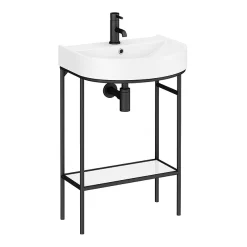 Arezzo D Shaped Curved Matt Black Washstand With Gloss White Open Shelf And Basin 9 Arezzo D Shaped Curved Matt Black Washstand With Gloss White Open Shelf And Basin -Croydex shop azb222ws detail3