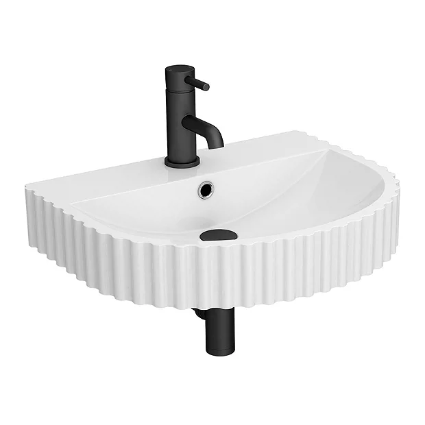 Arezzo D Shaped Fluted Wall Mounted Stone Resin Basin 1TH (554 X 437mm) 5 Arezzo D Shaped Fluted Wall Mounted Stone Resin Basin 1TH (554 X 437mm) - Image 3