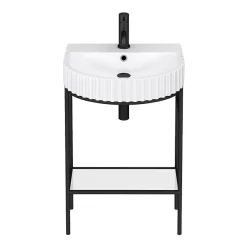Arezzo D Shaped Matt Black Washstand With Gloss White Open Shelf And Fluted Basin -Croydex shop azb223wsd1