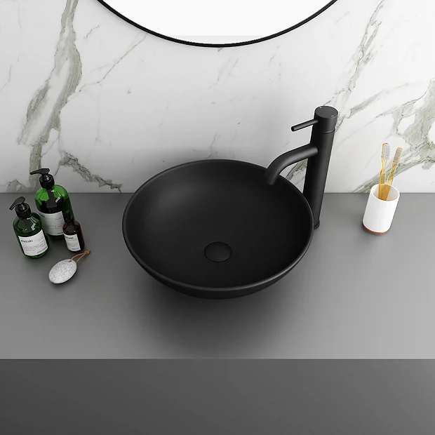 Arezzo 400mm Matt Black Round Counter Top Basin 4 Arezzo 400mm Matt Black Round Counter Top Basin - Image 2