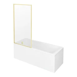 Arezzo Straight Square Shower Bath W. Brushed Brass Framed Fixed Screen -Croydex shop azbbfbath d3