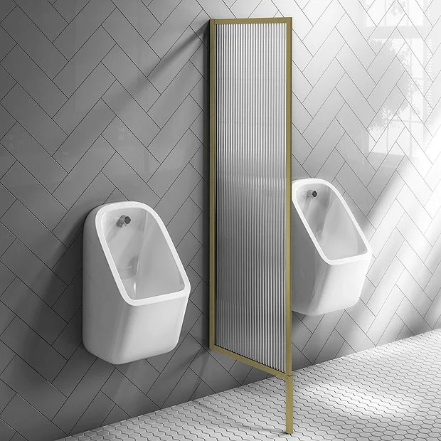 Arezzo Fluted Glass Brushed Brass Framed Urinal Partition 4 Arezzo Fluted Glass Brushed Brass Framed Urinal Partition - Image 2
