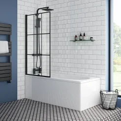 Arezzo Matt Black Grid Bath Screen With Curved Single Ended Bath -Croydex shop azbgrb nd3