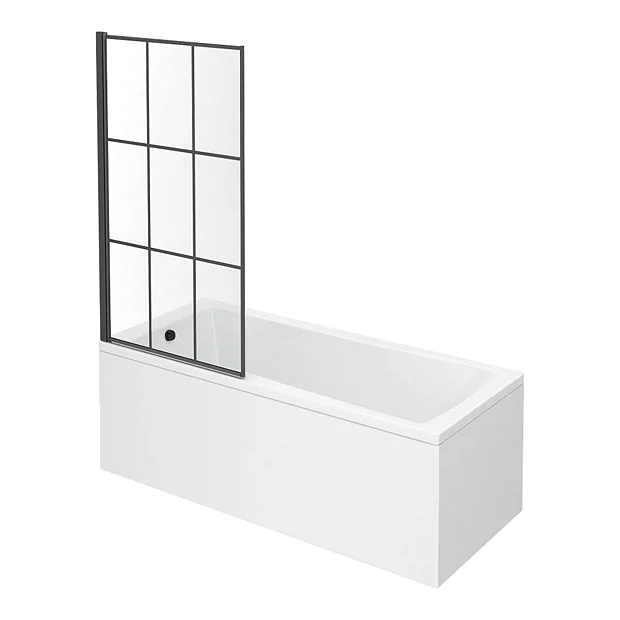 Arezzo Matt Black Grid Bath Screen With Square Single Ended Bath 3 Arezzo Matt Black Grid Bath Screen With Square Single Ended Bath