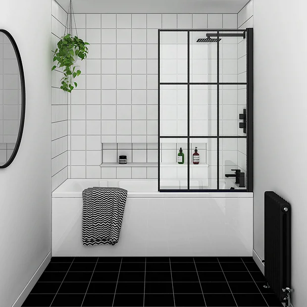 Arezzo Matt Black Grid Bath Screen With Square Single Ended Bath 4 Arezzo Matt Black Grid Bath Screen With Square Single Ended Bath - Image 2