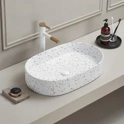 Arezzo 600 X 380mm White Terrazzo Effect Oval Countertop Basin